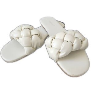 Nine West braided woven sandal slides, flat summer shoes, size 9.5